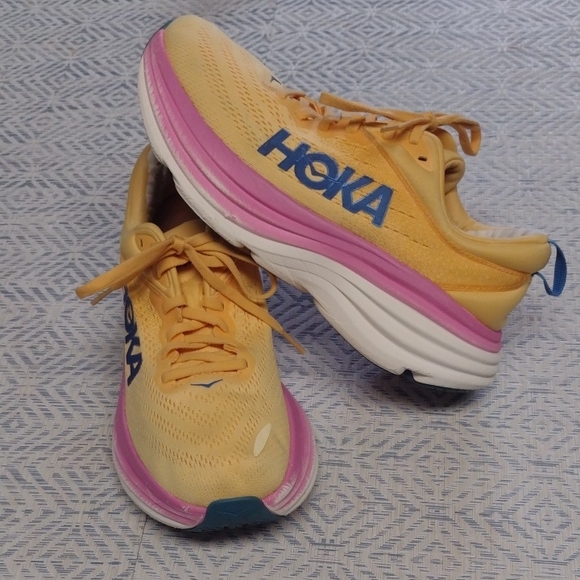 Hoka Shoes - Hoka One One Bondi 8 Women's Yellow and Pink Running Shoes